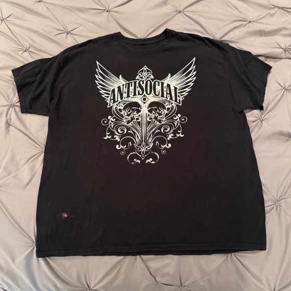 Antisocial Graphic Print T-Shirt Skull Wings Black Short Sleeve Size‎ XL - Picture 1 of 5